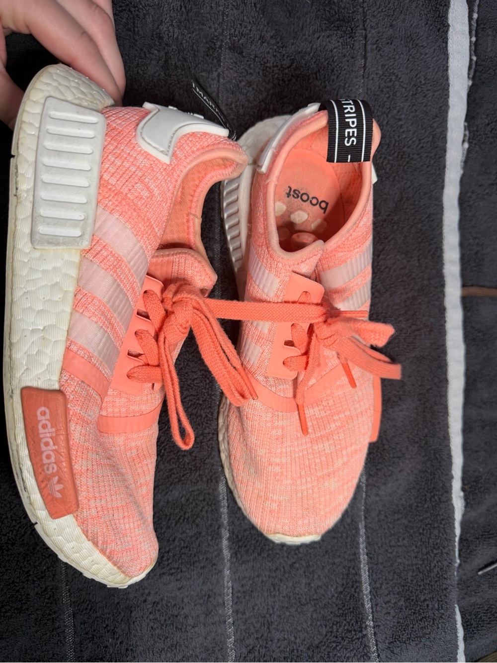 adidas Women’s Coral/Peach Knit NMD_R1 Sneakers - size 6.5